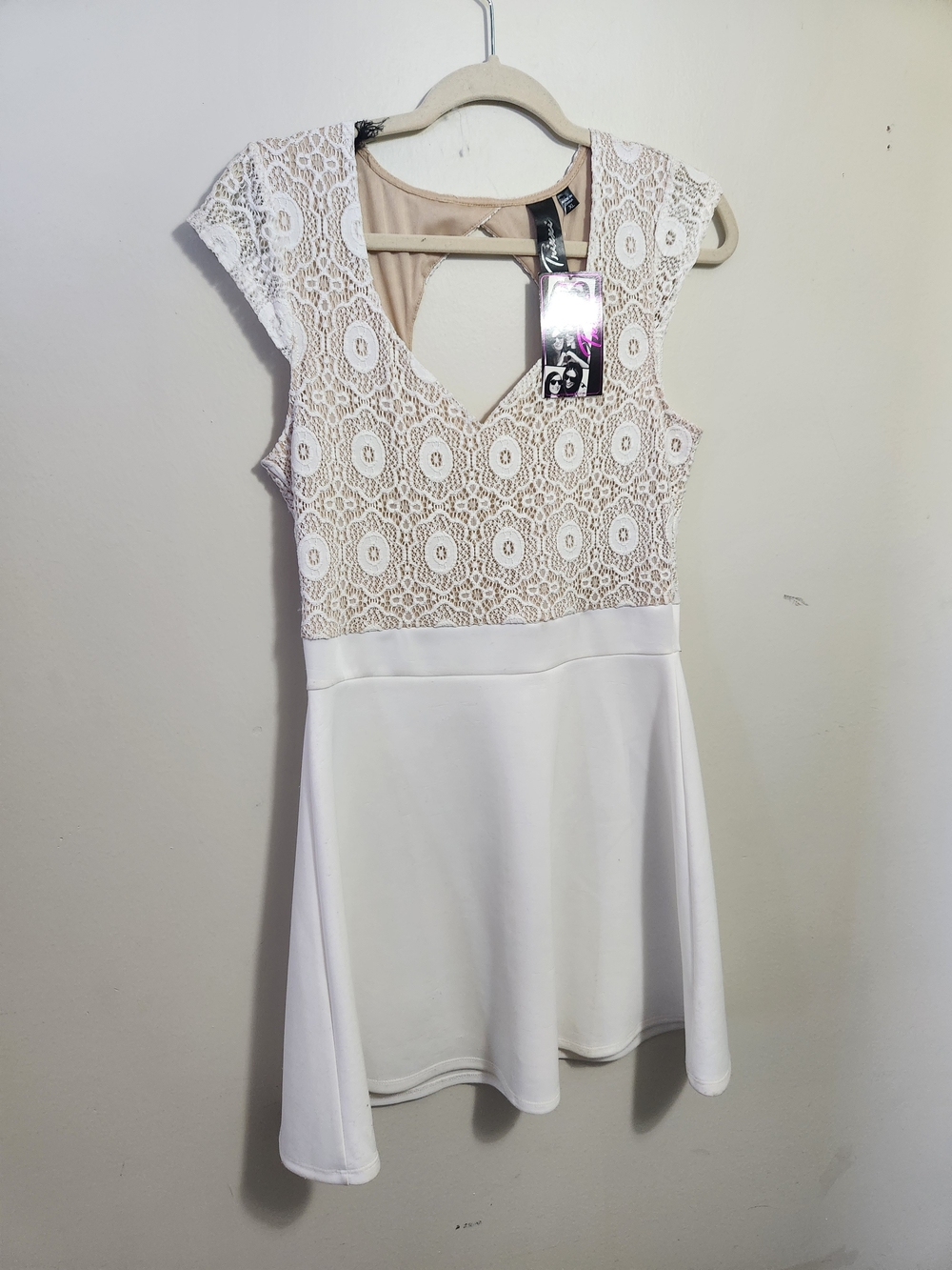 Trixxi White Lace Bodice Fit & Flare Mini Dress